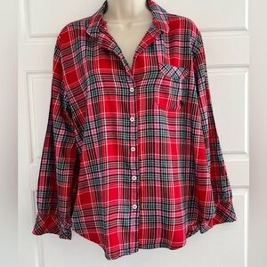 Victoria's Secret Red Plaid Long Sleeves Flannel Pajama Top Size M Soft Cozy